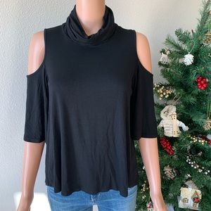 Ella Moss Black Cowl Neck Cold Shoulder Blouse